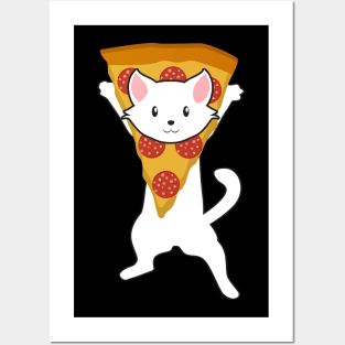Funny Pepperoni Pizza Jumping Cat Tee Shirt Posters and Art